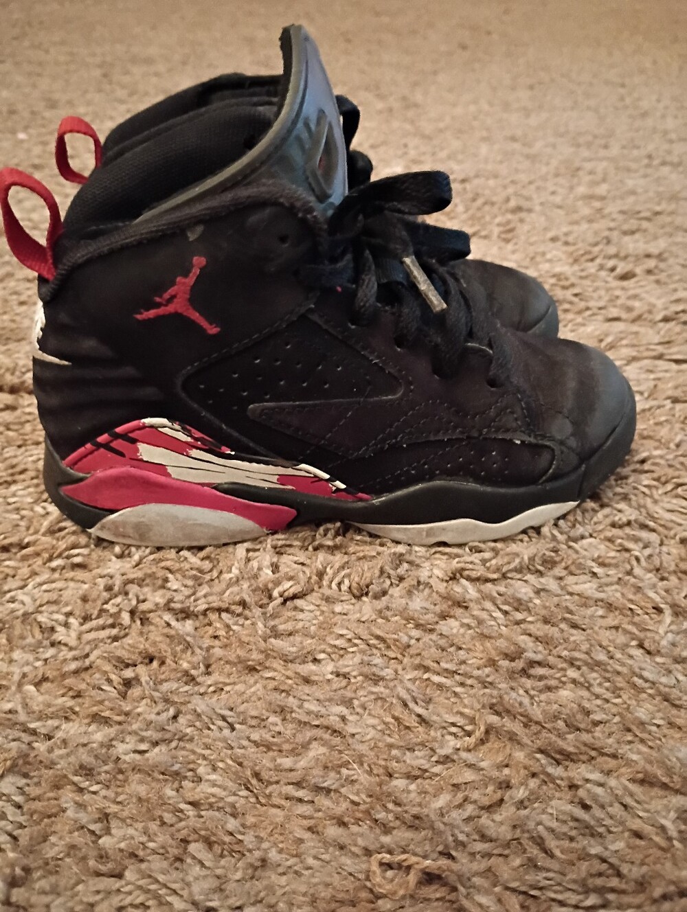Jordan Kids Black and Red High-Top Sneakers